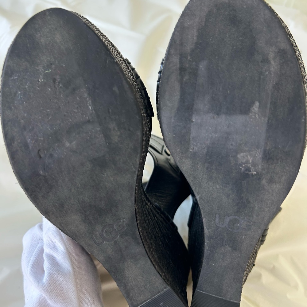 UGG Black Leather Wedge Sandals, size 8 - Picture 7 of 7
